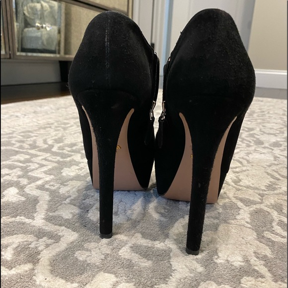 Prada Black suede platform booties with peep toe 6 - Picture 8 of 13